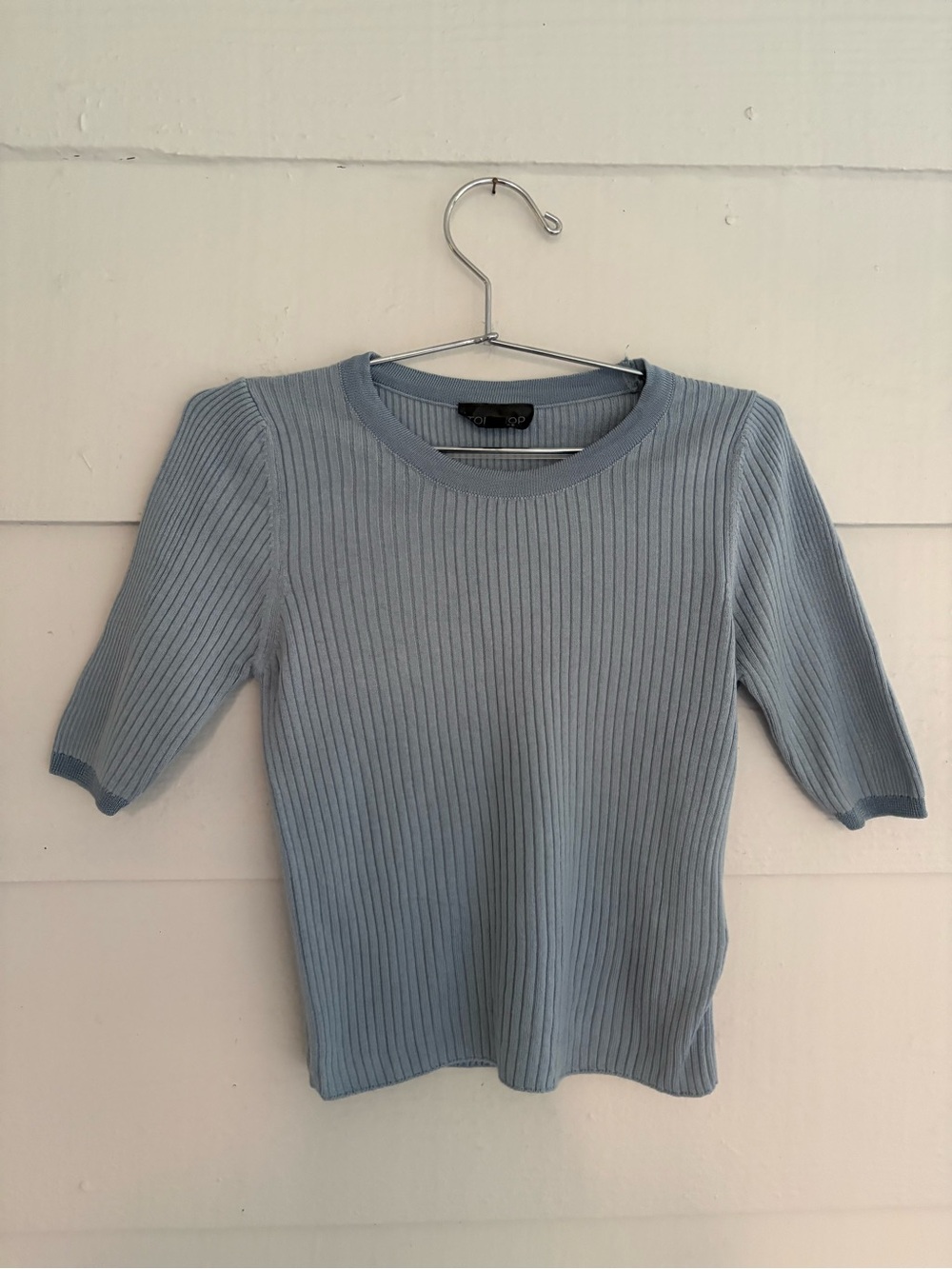 Topshop Blue Ribbed Knit Short Sleeve Sweater Top Women’s US 4 Y2K Minimalist